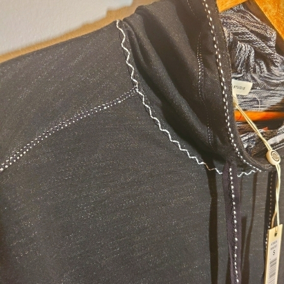 Max Studio Black Funnel Neck Hooded Pullover Sweatshirt Size Small - Picture 8 of 12